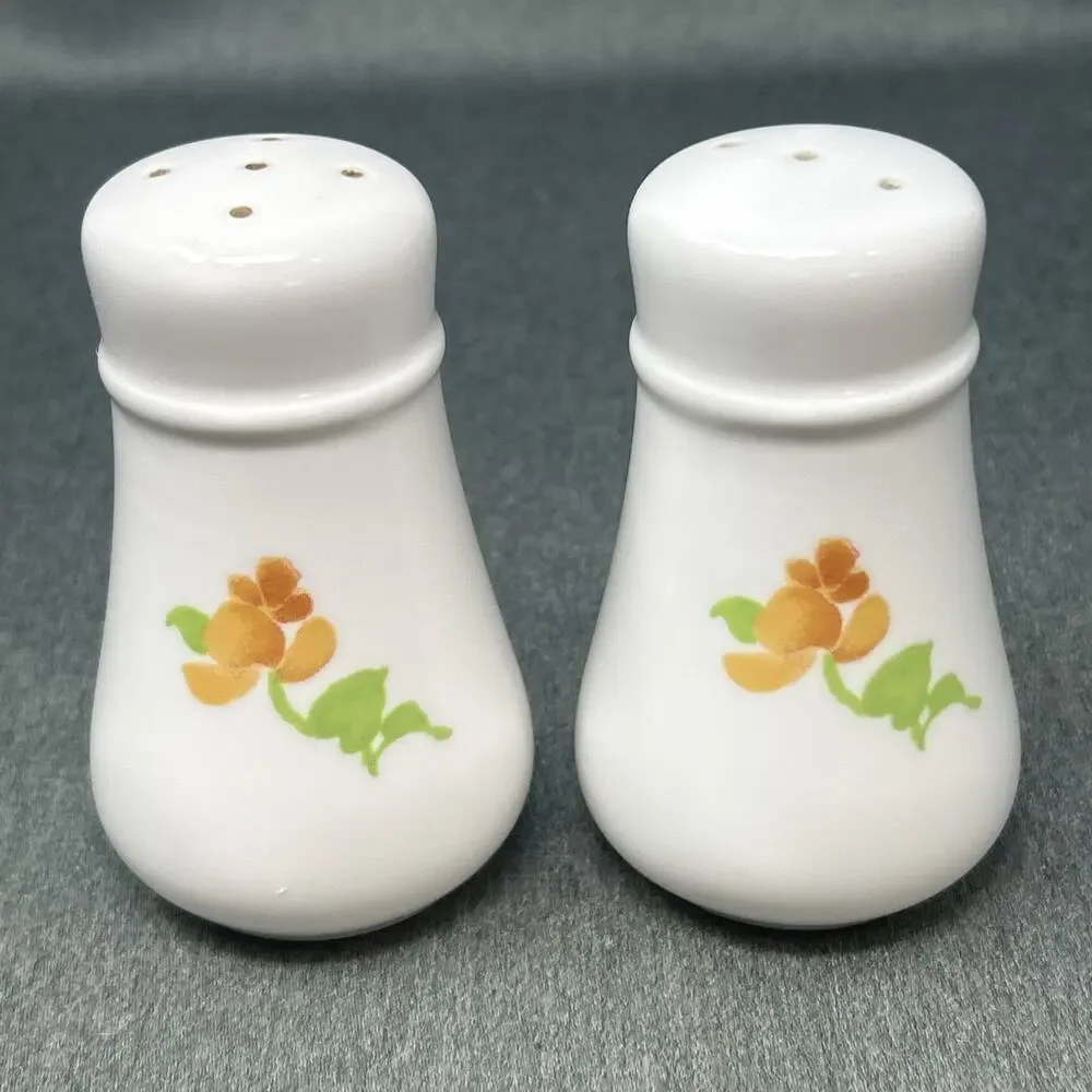 Vintage Noritake Japan Flower Power Salt and Pepper Shakers Milk Glass Orange